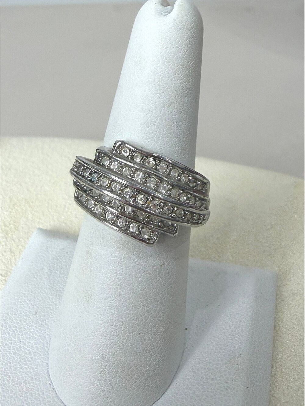 Lia Sophia Silver Tone Multi-Row Rhinestone Ring Size 6.75